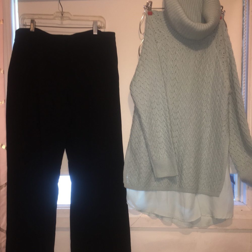 Two Piece set Slacks sz 13 + Layered turtleneck Sweater including acrylic liner